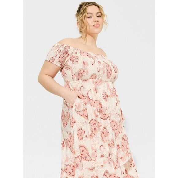 Torrid Maxi Challis Off Shoulder Tulip Hem Dress (Sz 1) - Picture 2 of 8